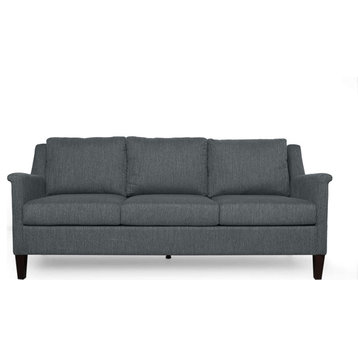 Contemporary 3 Seater Sofa, Tapered Legs With Padded Seat, Charcoal/Espresso
