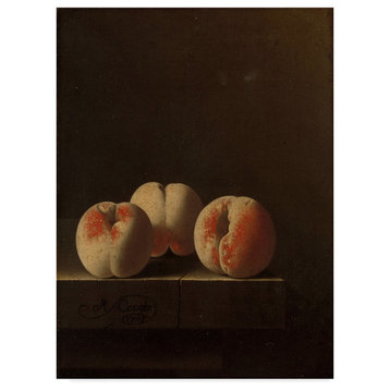 Adriaen Coorte 'Three Peaches On A Stone Plinth, 1705' Canvas Art