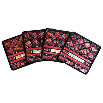 Artisan Inspirational Mosaic Coasters, Set of 4, Burgundy Red