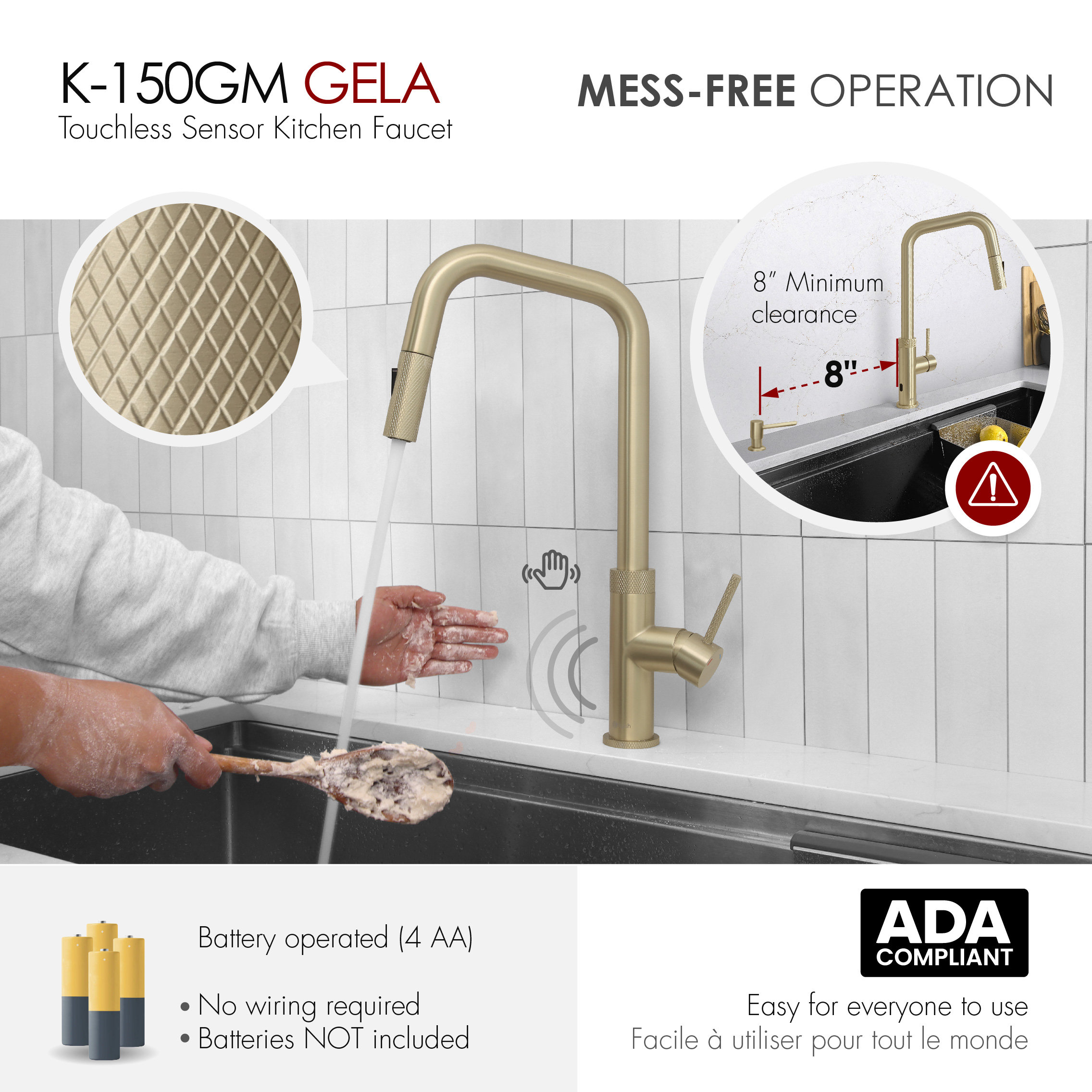 Single Handle Pull Down Touchless Kitchen Faucet, Brushed Gold