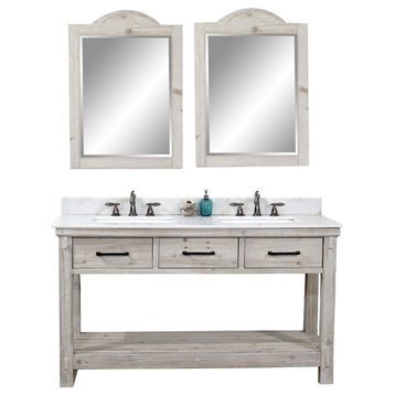 Rustic Solid Fir Double Sink Vanity With Arctic Pearl Quartz Marble Top