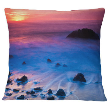 Bright Colorful Rocky Coast Panorama Seashore Throw Pillow, 16"x16"