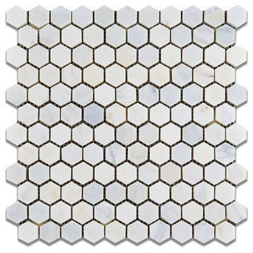 Oriental White / Asian Statuary Marble Polished 1" Mini Hexagon Mosaic Tile
