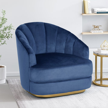Caily Modern Glam Channel Stitch Velvet Club Chair, Cobalt and Copper