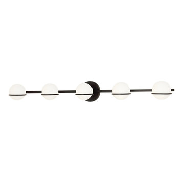 Fusion Centric 5-Light Bath Bar, Matte Black Finish, Opal Glass Shade