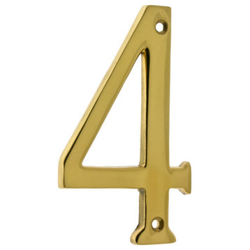 Genuine Solid Brass 4" House Number: #4, Polished Brass