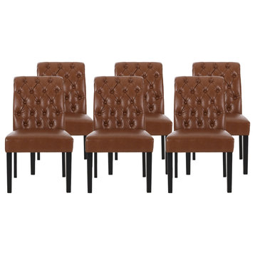 Emerson Tufted Rolltop Dining Chairs, Set of 6, Cognac + Matte Black