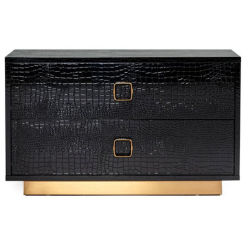 Gracie Black Crocodile Patterned Lacquer & Rosegold Nightstand