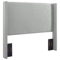 Casey Wingback Upholstered Headboard, Dove Gray, King