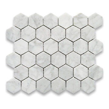 Carrara Marble Carrera White Venato 2" Hexagon Mosaic Tile Polished, 1 sheet