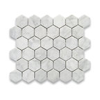 10.75"x11.875" Carrara White Hexagon Mosaic Tile Polished, Chip Size 2"