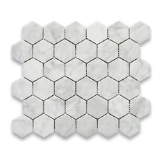 10.75"x11.875" Carrara White Hexagon Mosaic Tile Polished, Chip Size 2"