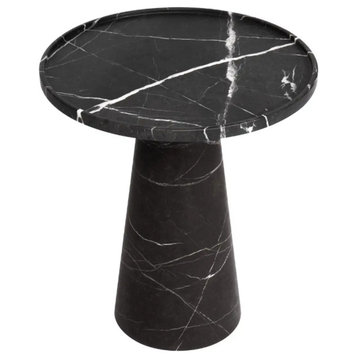 Natural Stone Mushroom Design Toros Black Side/End Table (H)21" (D)15"