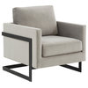 LeisureMod Lincoln Modern Velvet Arm Chair With Black Steel Frame, Light Gray