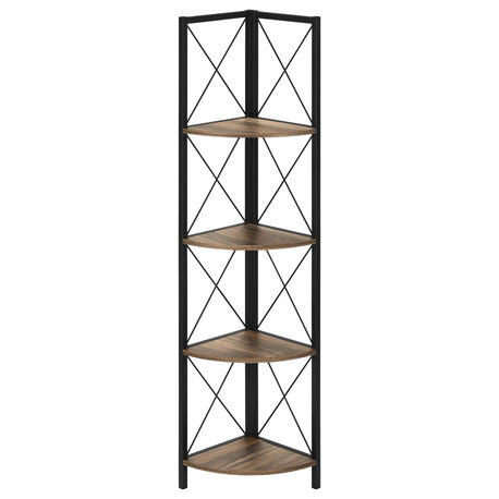 Bookcase 60"H, Brown Reclaimed, Black Metal Corner