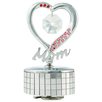 Chrome Plated Mom Heart Wind-Up Music Box Table Top Ornament
