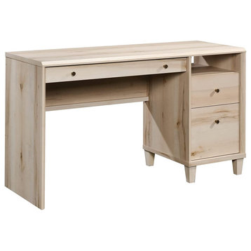 Rectangular Desk, Unique Design With Chamfered Edges and Drawers, Pacific Maple