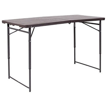 23.5"x48.25" Height Adjustable Bi-Fold Wood Grain Plastic Folding Table, Brown