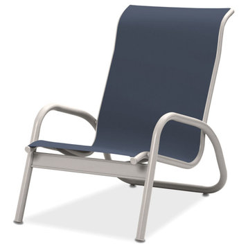 Gardenella Sling Stacking Poolside Chair, Textured White, Augustine Denim