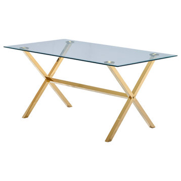 Timber 63" Modern Glass Rectangular Dining Table, Gold