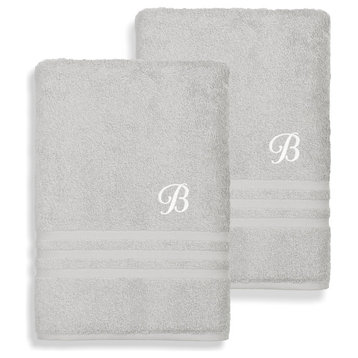 Denzi Bath Towels With Monogrammed Letter, Set of 2, B