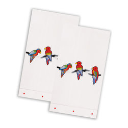 The Designs of Distinction - Parrot Hand Embroidered Guest Towel, Set of 2 - Bath Towels