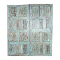 Consigned 2 Pcs Vintage Doors Distressed Blue DOOR Panel Wall Art Barn Door