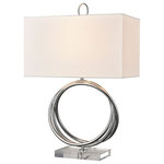 Elk Lighting - Elk Home Eero Table Lamp, Chrome/Clear - The Eero table lamp adds contemporary, sculptural style to a modern luxe living room or hallway. Made from metal, this design features interlocking bands in a chrome finish. Its open aspect maintains a light, spacious feel while also providing interest to a side table or console arrangement. The Eero lamp is presented on a clear, acrylic base and is topped by a rectangular, hardback shade in white linen fabric.