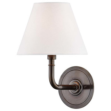 Signature No.1 Wall Sconce With Off-White Linen Shade, Distressed Bronze