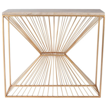 Butler Specialty Cosmo Fossil Stone and Metal Console Table in Gold