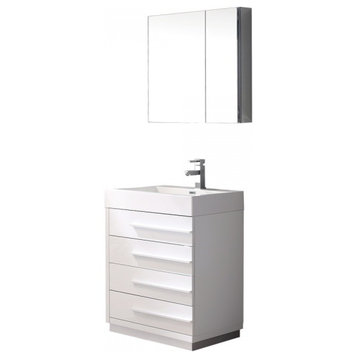 Fresca Livello 24" White Modern Bathroom Vanity With Medicine Cabinet
