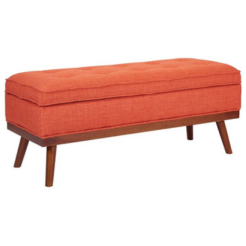 Katheryn Storage Bench in Tangerine Orange Fabric with Light Espresso Legs