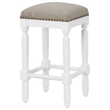 Comfort Pointe Farmington Wood Counter Stool in Taupe Beige/White with Nailheads