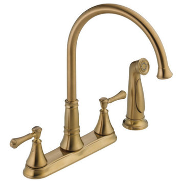 Delta Cassidy Two Handle Kitchen Faucet With Spray, Champagne Bronze, 2497LF-CZ