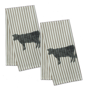 Farmhouse 18x26'' Cow Tea Towels (Set of 2), Tan
