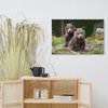 Baby Brown Bear Cubs In Forest Animal / Wildlife Photo Canvas Wall Art Print, 24" X 36"