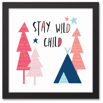 Stay Wild Child Pastel Tones Design 12x12 Black Framed Canvas