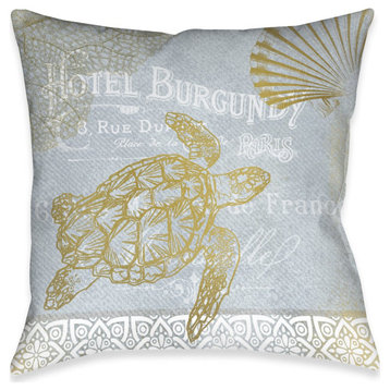 Azure Coastal Turtle Outdoor Pillow, 18"x18"