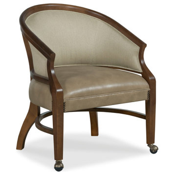 Danbury Chair, 8794 Platinum Fabric, Finish: Tobacco, Trim: Bright Brass