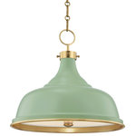 Hudson Valley Lighting - Painted No.1 3-Light Pendant, Aged Brass, Leaf Green Shade - Painted No.1Simple, easy, and approachable, Painted No.1 is available in three beautiful colors: Off White, Bird Blue, and Darkest Blue. These classic colors have a timeless appeal, each giving the piece�s curved shade a different feel. Aged Brass complements give the piece a casual elegance.