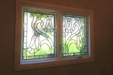 Custom large clear textured stained glass window