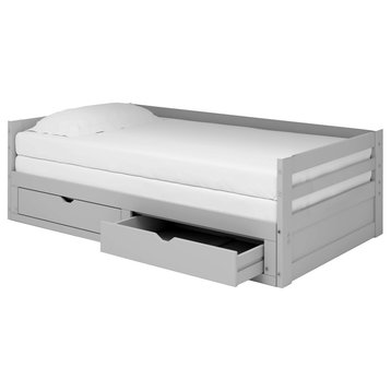 Jasper Twin to King Extending Day Bed, Storage Drawers, Dove Gray