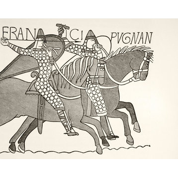 Fragment Of The Bayeux Tapestry Showing Two Mounted  Armoured Knights Of William