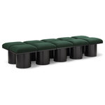 Meridian Furniture - Pavilion Black Boucle Fabric Bench, Green, Black Finish, 90" W X 31" D X 17.5" H - Bring valuable seating and remarkable style to your space with this green Pavilion Boucle Fabric Bench, an exquisite balance of style and usability for the entryway, bedroom, and beyond. Crafted from oak veneer with a black finish, this bench has a 4-inch-thick seat cushion that's channel-tufted for a touch of luxury. The bench's columnar bases add a dash of Art Deco design, making it a captivating focal point in any room.