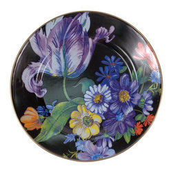 Flower Market Enamel Dinner Plate - Black | MacKenzie-Childs - Dinner Plates