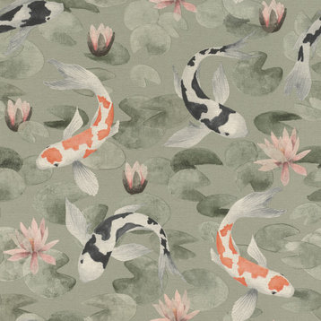 Nobu Green Koi Fish Wallpaper, Swatch