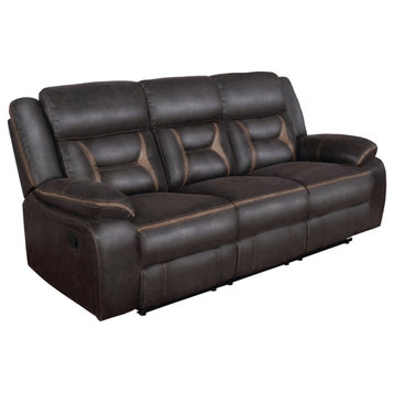 Motion Reclining Sofa, Padded Seat With Lumbar Support & Pillow Arms, Dark Brown