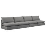 Meridian Furniture - Mackenzie Linen Textured Fabric Upholstered 4-Piece Modular Sofa, Grey - Mix and match the pieces from the Mackenzie series to create a beautiful seating group that's perfect for the whole gang. These exceptionally crafted sofas, sectionals, and other components are meant to be put together into an infinite number of configurations based on your particular needs and space requirements. Each is upholstered from top to bottom in soft durable linen textured in your choice of colors. Attach the pieces of your choice easily thanks to the included attachment latches.