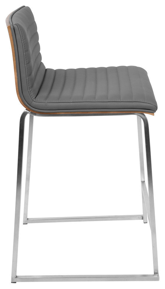 LumiSource Mara 26" Counter Stool, Walnut And Gray, Set Of 2
