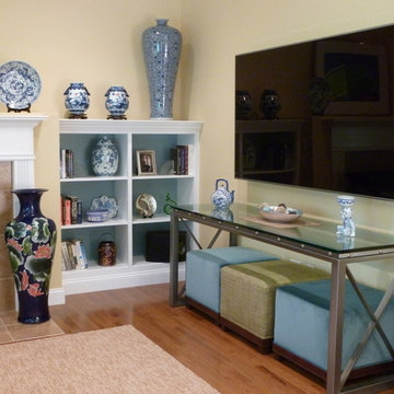 Nature driven family room with Asian Blue and White Porcelain